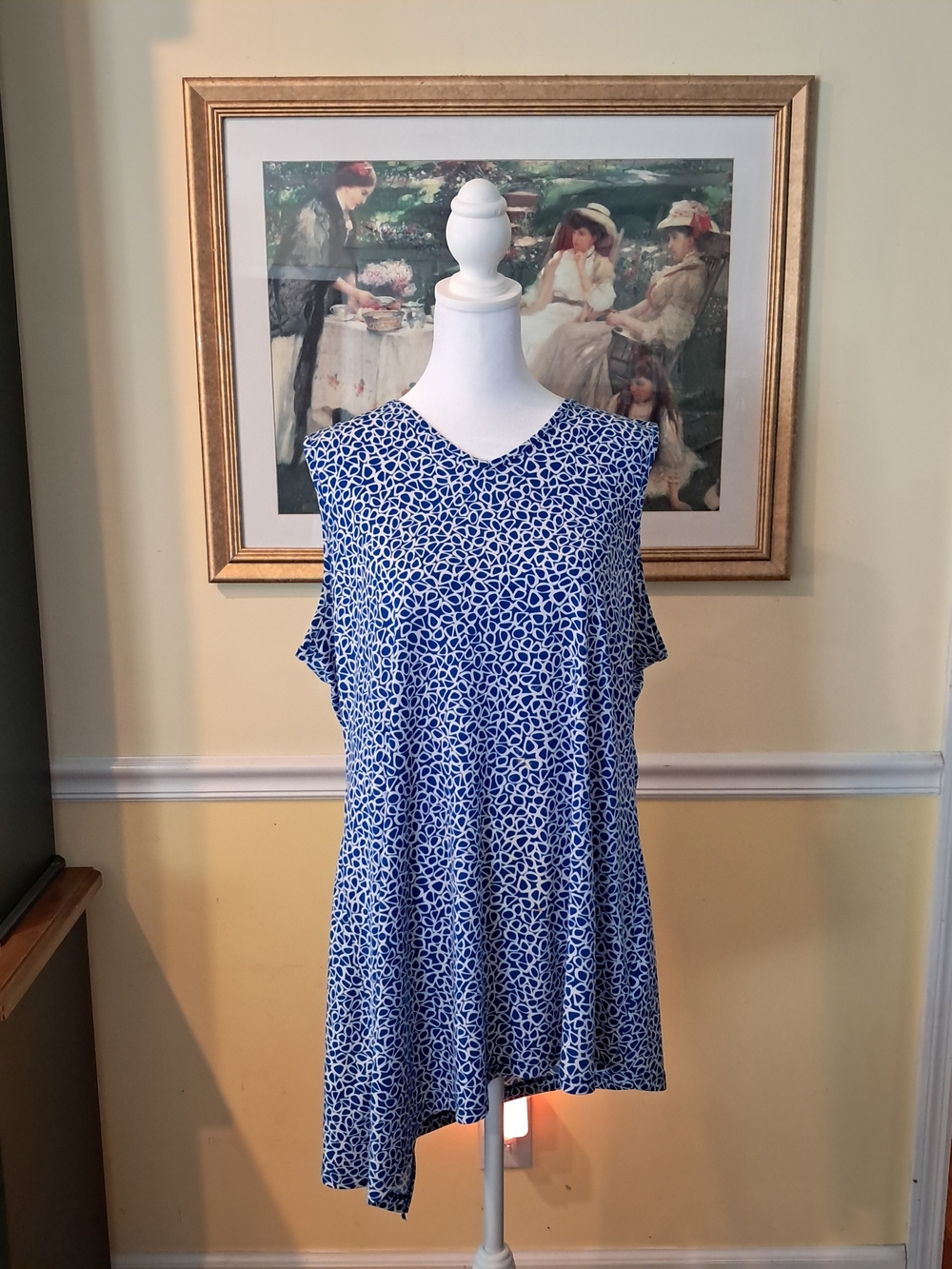 Susanβ Graver Sleeveless Blue Floral-Print V-Neck Top